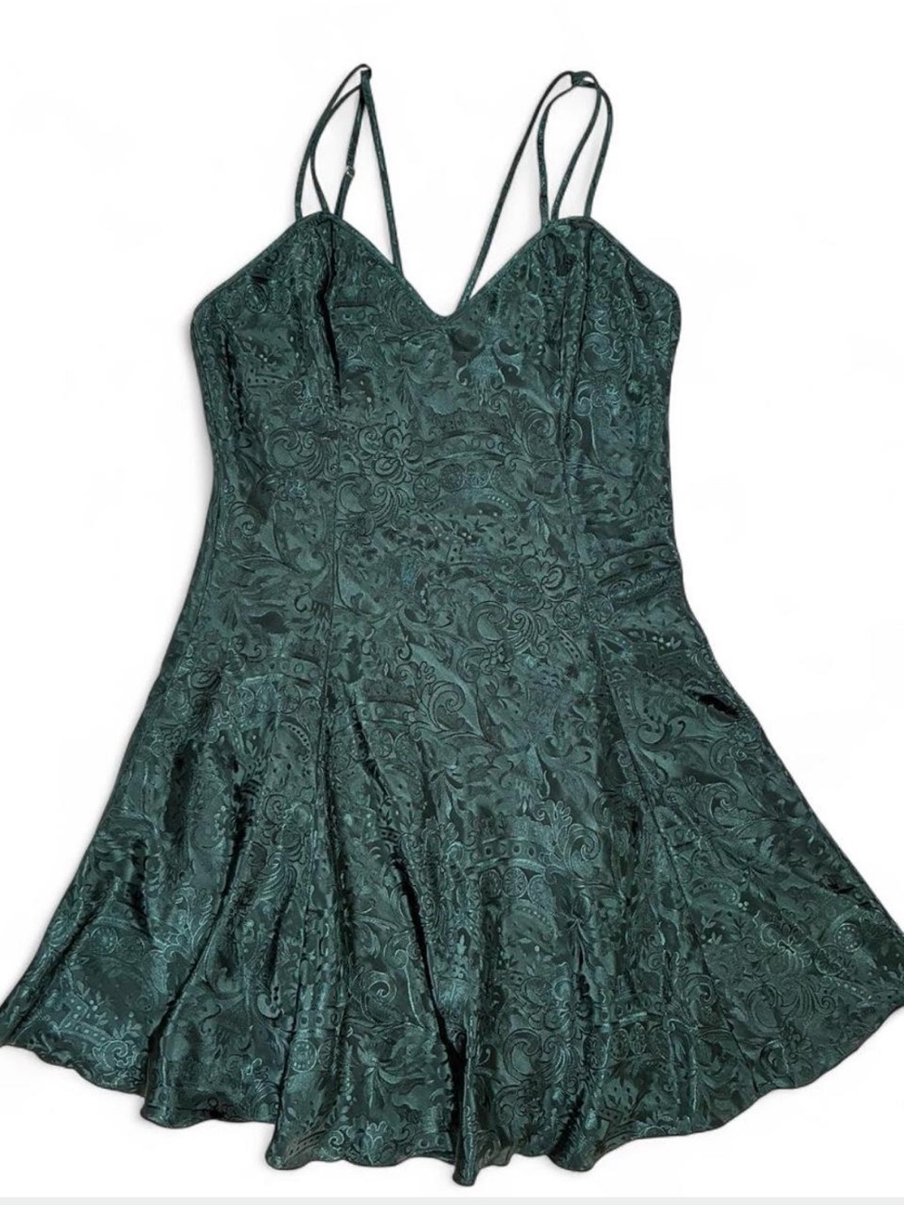 Victoria’s Secret 90s Emerald Green Slip Dress Loop Straps Paisley Coquette M